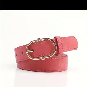 NWT Red Faux Suede Golden Oval Buckle Belt